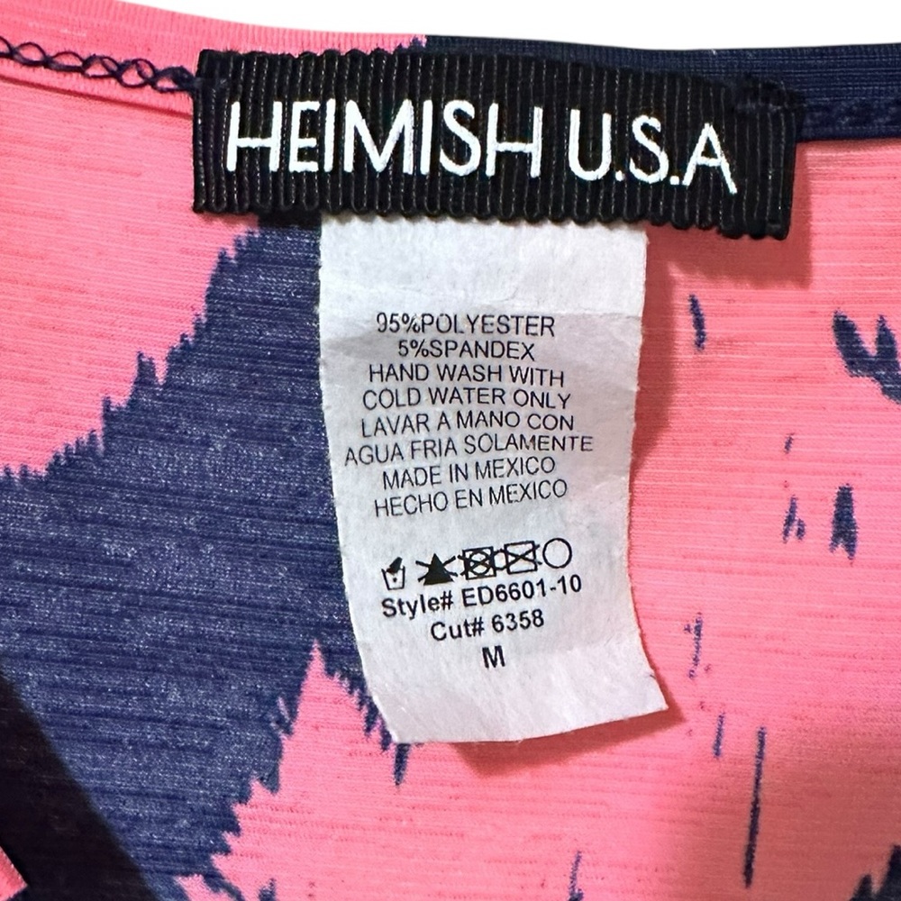 HEMISH U.S.A navy blue & pink v-neck short sleeve ruffle hem loose fit dress M - Picture 5 of 5